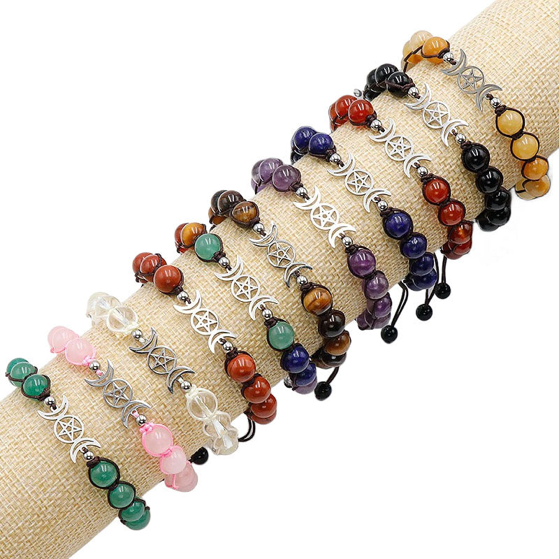 Couple Natural Stone Crystal Colorful Stone Woven Bracelet