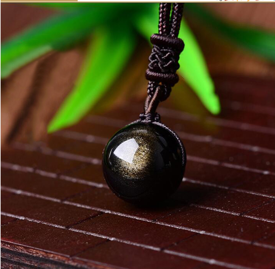 Black Gold Natural Obsidian Stone Pendant Lucky Transfer Beads Pendant Necklace Male Female Lovers Fashion Jewelry - 1111 Beginnings 