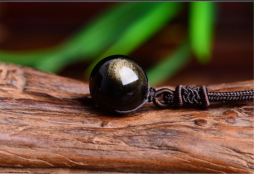 Black Gold Natural Obsidian Stone Pendant Lucky Transfer Beads Pendant Necklace Male Female Lovers Fashion Jewelry - 1111 Beginnings 