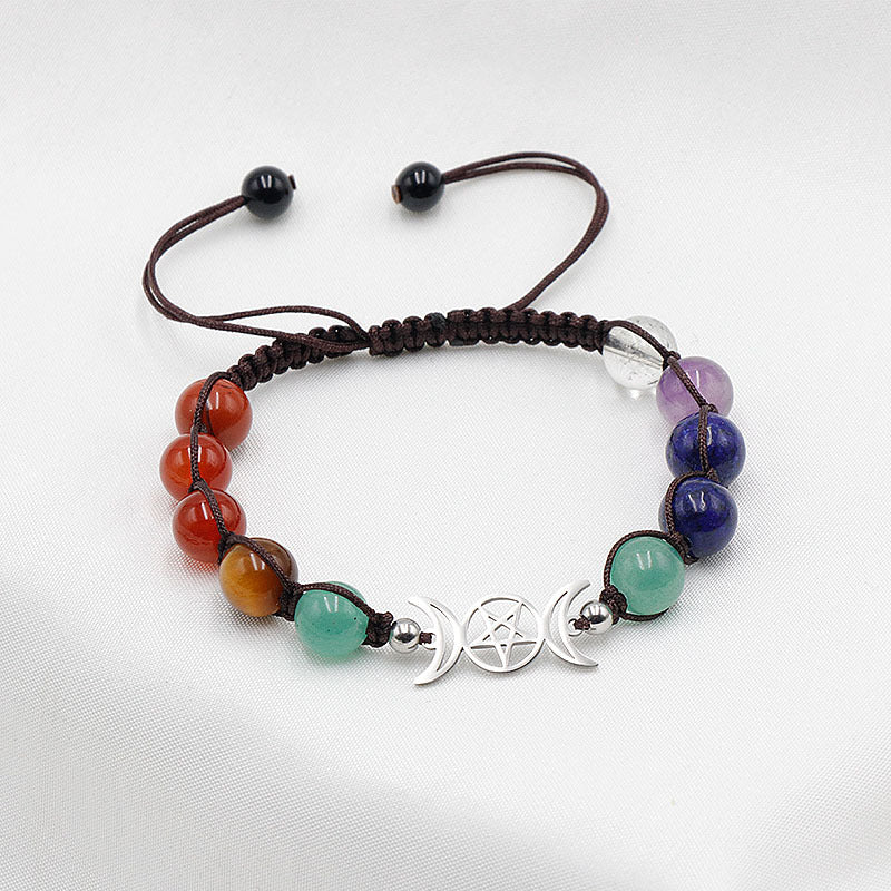 Couple Natural Stone Crystal Colorful Stone Woven Bracelet