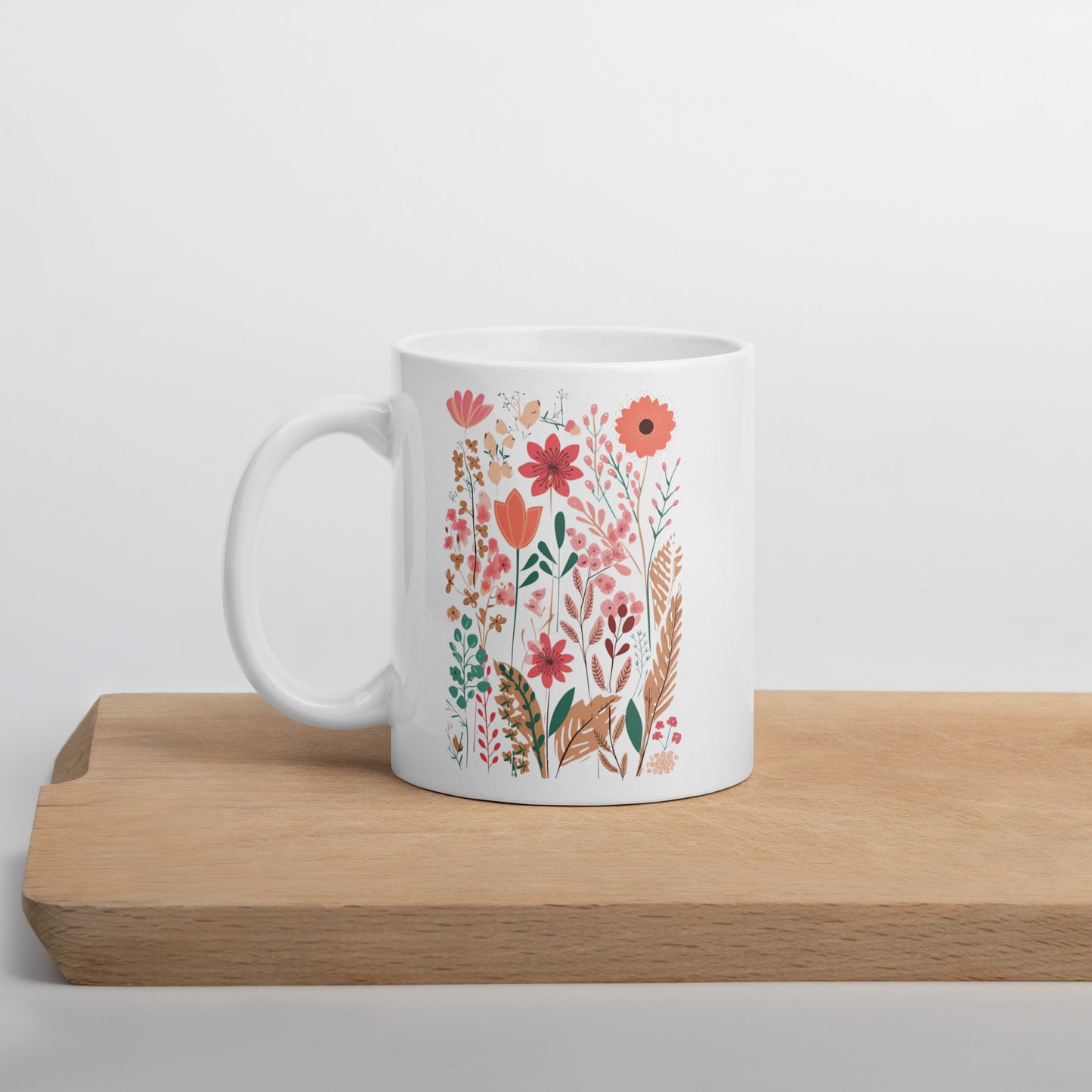 Watercolor wildflower white glossy mug