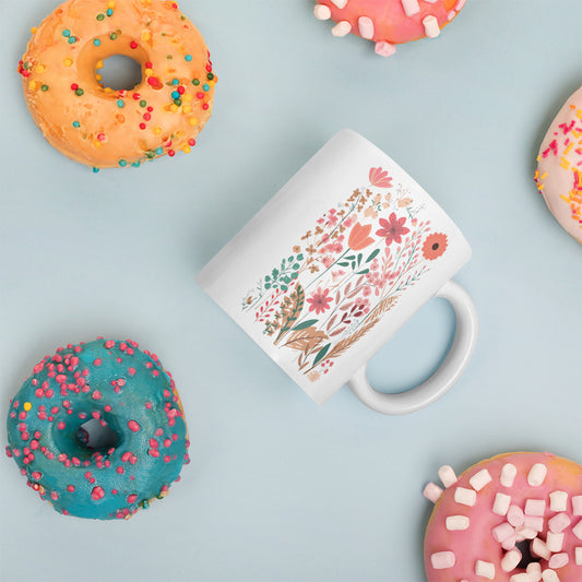 Watercolor wildflower white glossy mug