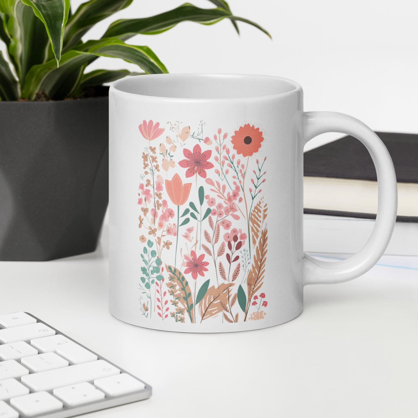 Watercolor wildflower white glossy mug