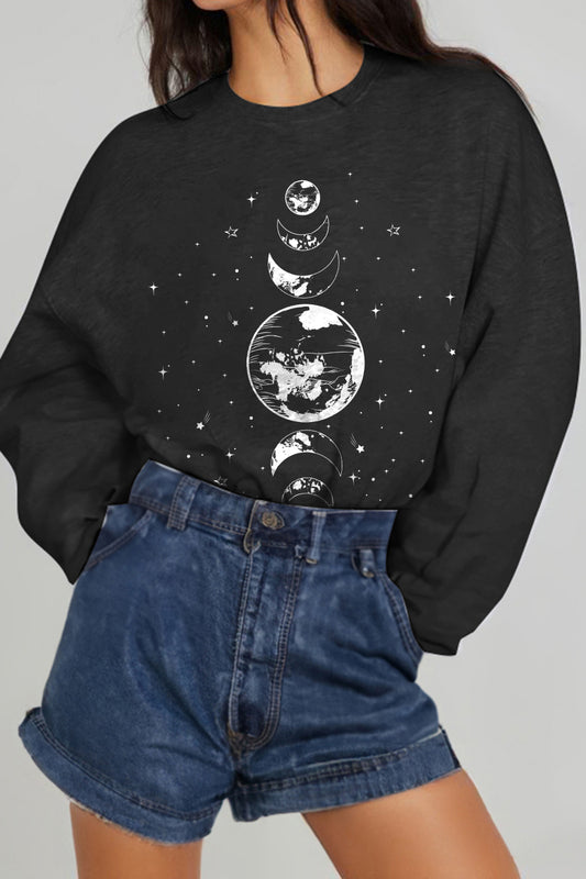 Simply Love Full Size Earth & Moon Graphic Sweatshirt